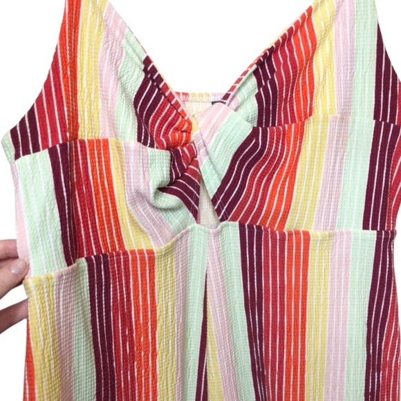 Wild Fable Colorful Rainbow Striped Front Knot Spaghetti Strap Romper - Picture 6 of 16